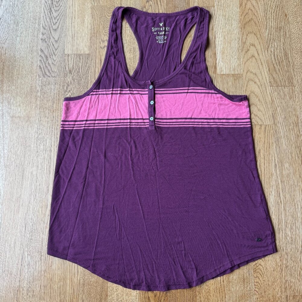 American Eagle Purple Striped Tank Top Size Medium